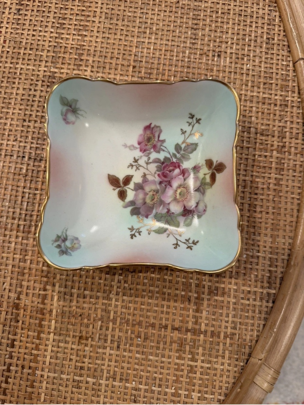 Bavaria Schumann Arzberg Wild Rose Square Dish Bowl Trinket Dish Made in Germany